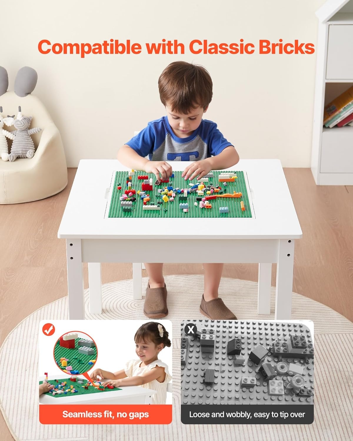 image:imageVEVOR Kid Activity Table and 2 Chairs Set 232320inch Graffiti amp Building Blocks DoubleSided Tabletop Toddler Play Table with Storage for Kids 3 Years Large Storage Space Gift for Boys amp Girls252520inch