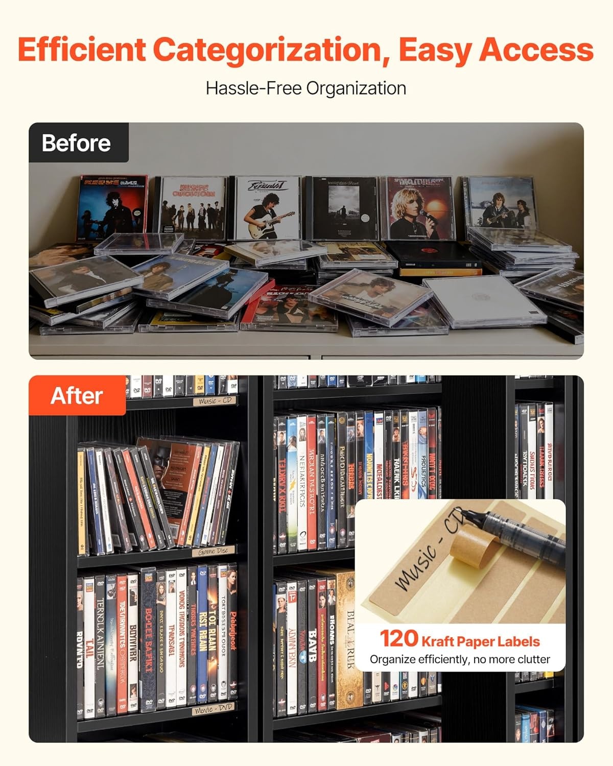 image:imageVEVOR Media Storage Cabinet 4Tier DVD Shelf Organizer 2402 x 1449 x 3331 in Multimedia Storage Organizer for CDs DVDs Books Games CD Shelf for Living Room Home Office Recording Room BlackBlack