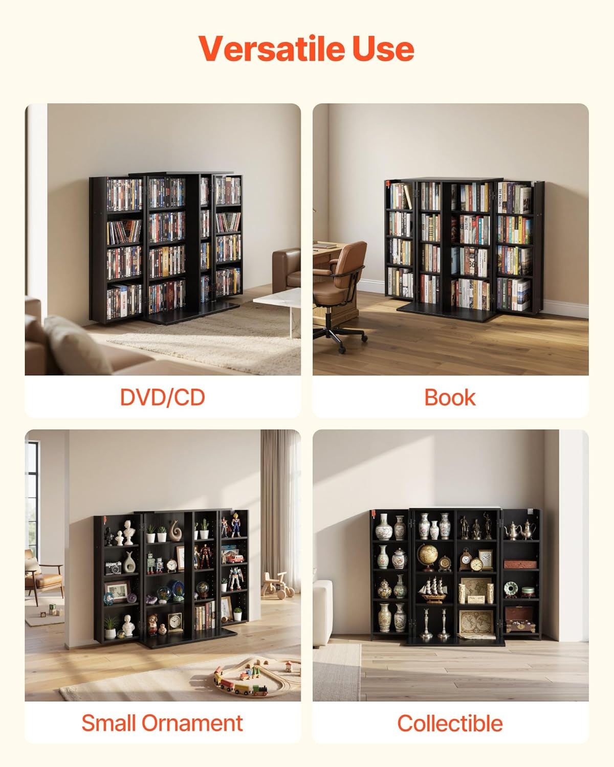image:imageVEVOR Media Storage Cabinet 4Tier DVD Shelf Organizer 2402 x 1449 x 3331 in Multimedia Storage Organizer for CDs DVDs Books Games CD Shelf for Living Room Home Office Recording Room BlackBlack