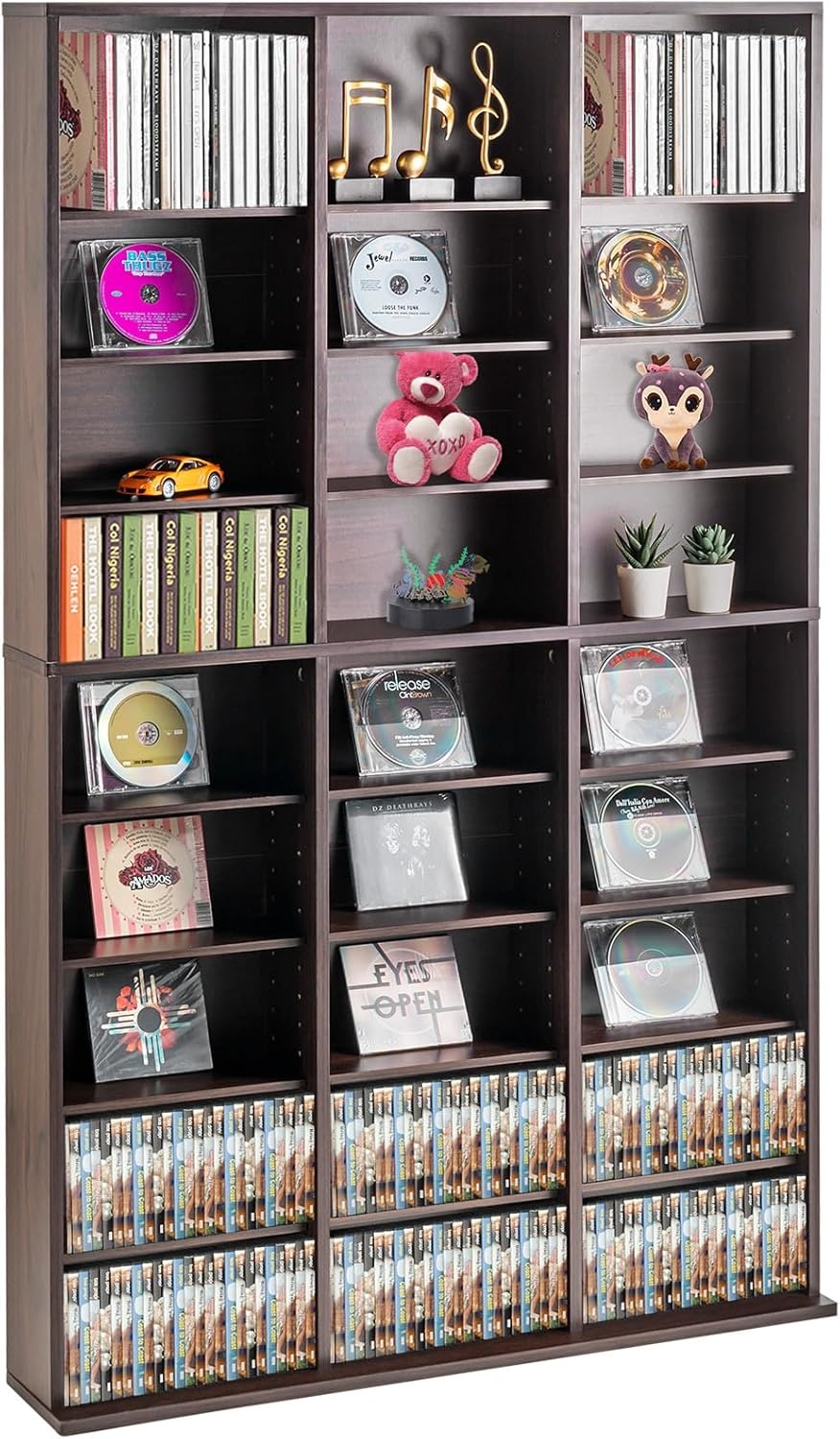 image:imageVEVOR Media Storage Cabinet 8Layer DVD Shelf Adjustable CD Shelves 16 Compartments Protects amp Organizes Music Movie Video Games or Memorabilia Collections EspressoEspresso
