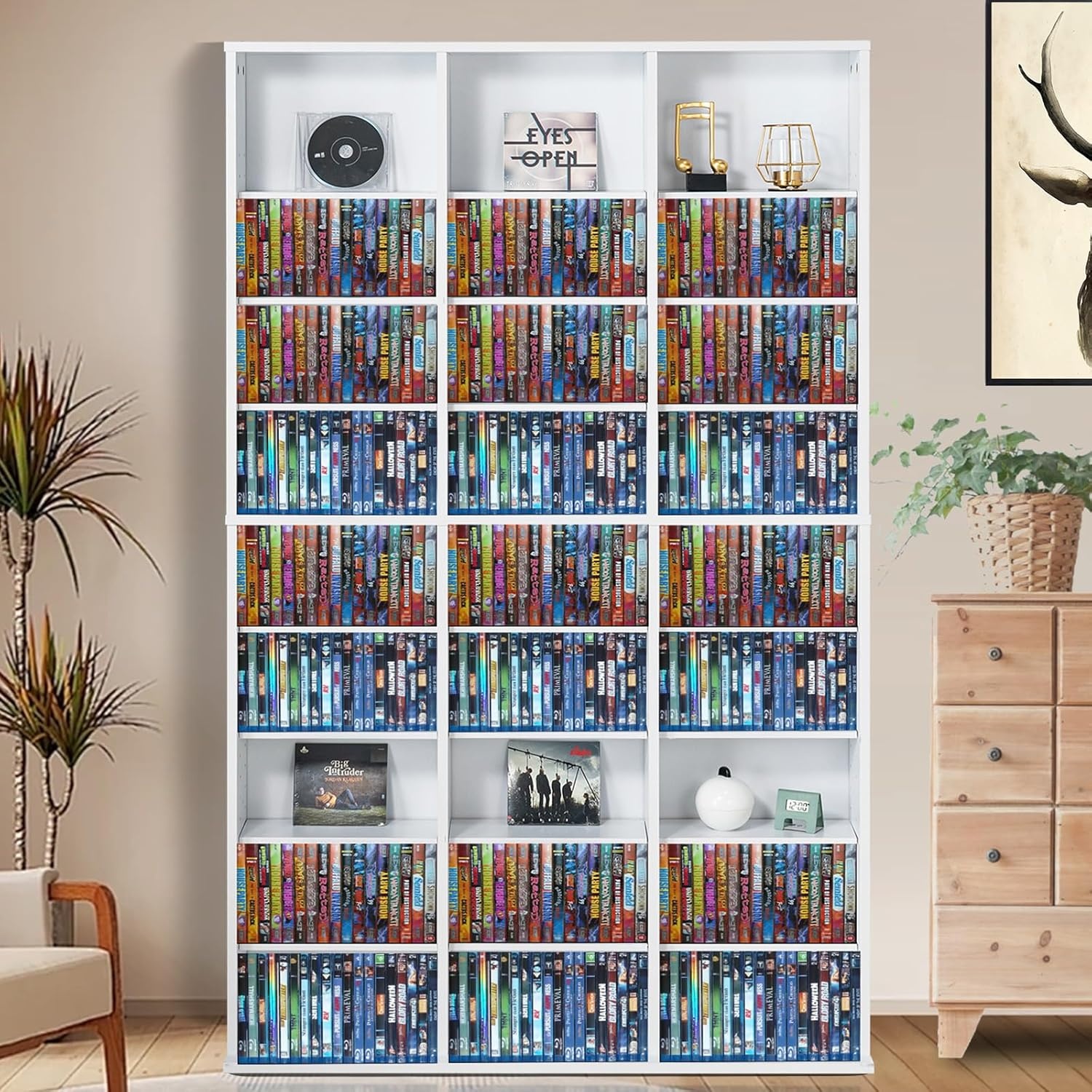image:imageVEVOR Media Storage Cabinet 8Layer DVD Shelf Adjustable CD Shelves 16 Compartments Protects amp Organizes Music Movie Video Games or Memorabilia Collections EspressoWhite