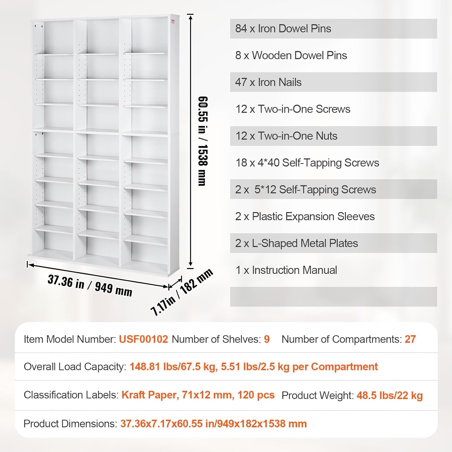 image:imageVEVOR Media Storage Cabinet 8Layer DVD Shelf Adjustable CD Shelves 16 Compartments Protects amp Organizes Music Movie Video Games or Memorabilia Collections EspressoWhite