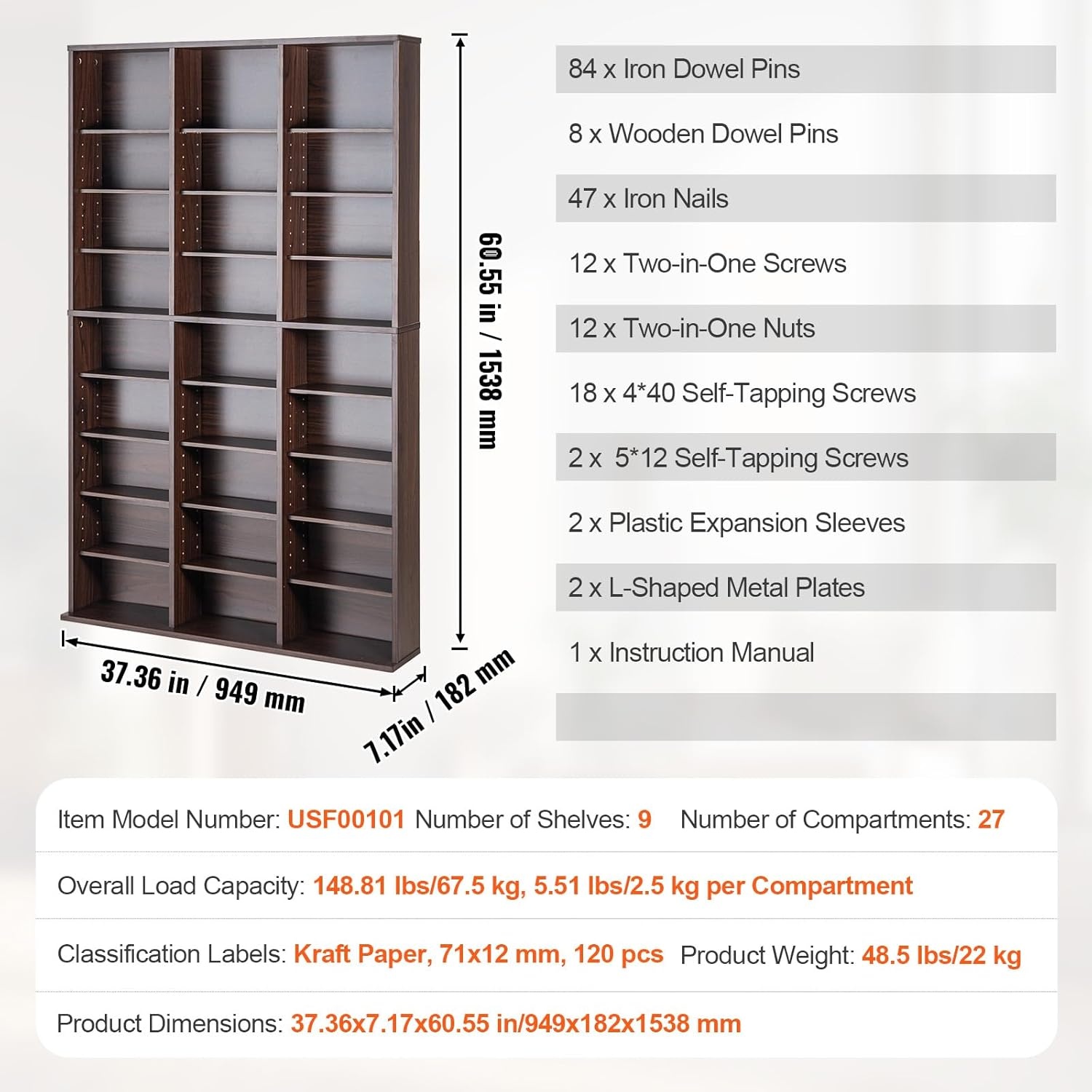 image:imageVEVOR Media Storage Cabinet 8Layer DVD Shelf Adjustable CD Shelves 16 Compartments Protects amp Organizes Music Movie Video Games or Memorabilia Collections EspressoEspresso