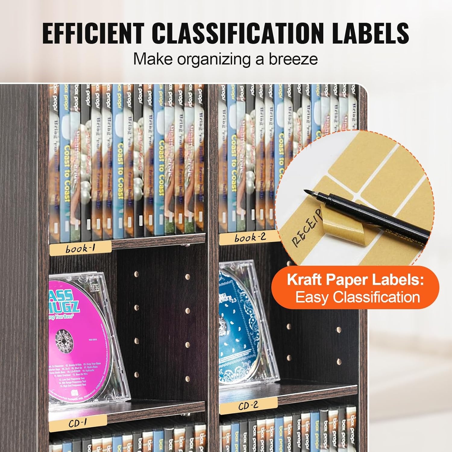 image:imageVEVOR Media Storage Cabinet 8Layer DVD Shelf Adjustable CD Shelves 16 Compartments Protects amp Organizes Music Movie Video Games or Memorabilia Collections EspressoEspresso