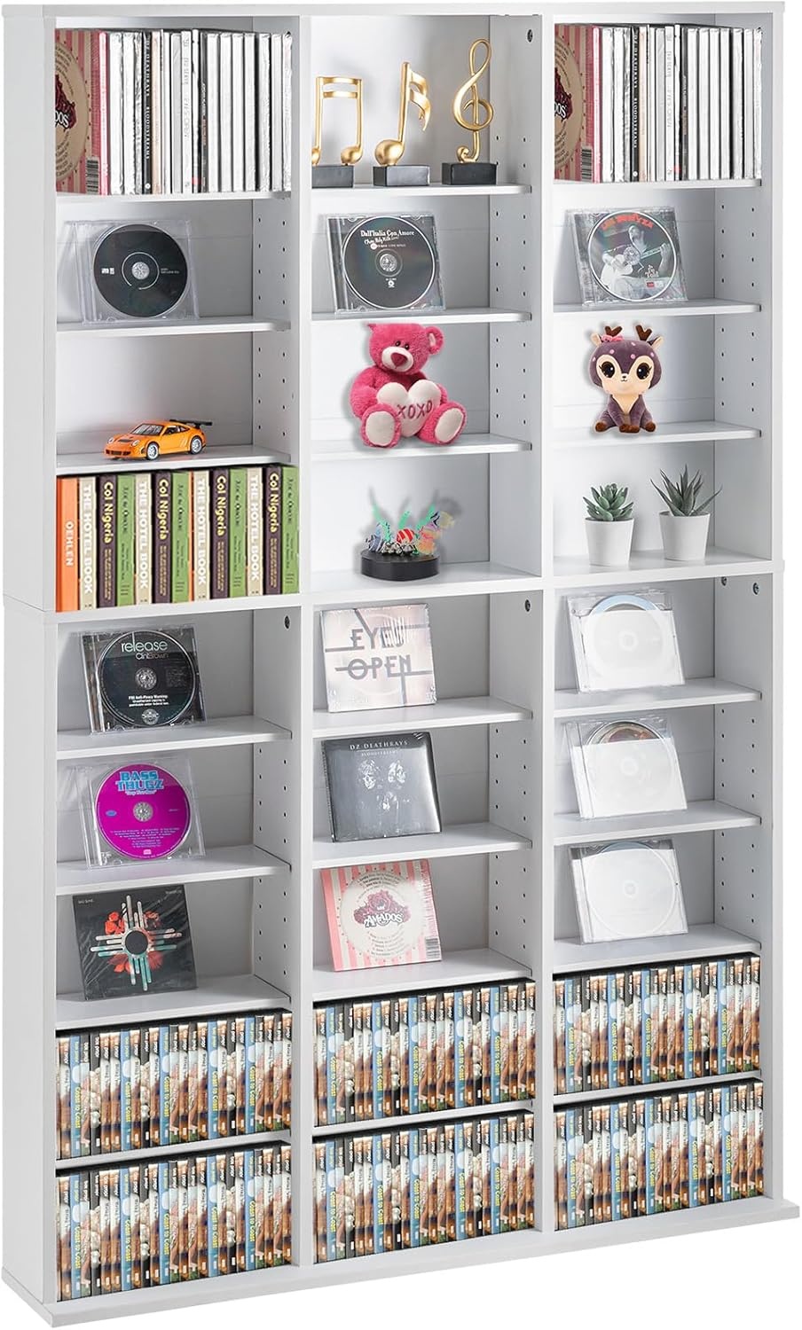 image:imageVEVOR Media Storage Cabinet 8Layer DVD Shelf Adjustable CD Shelves 16 Compartments Protects amp Organizes Music Movie Video Games or Memorabilia Collections EspressoWhite