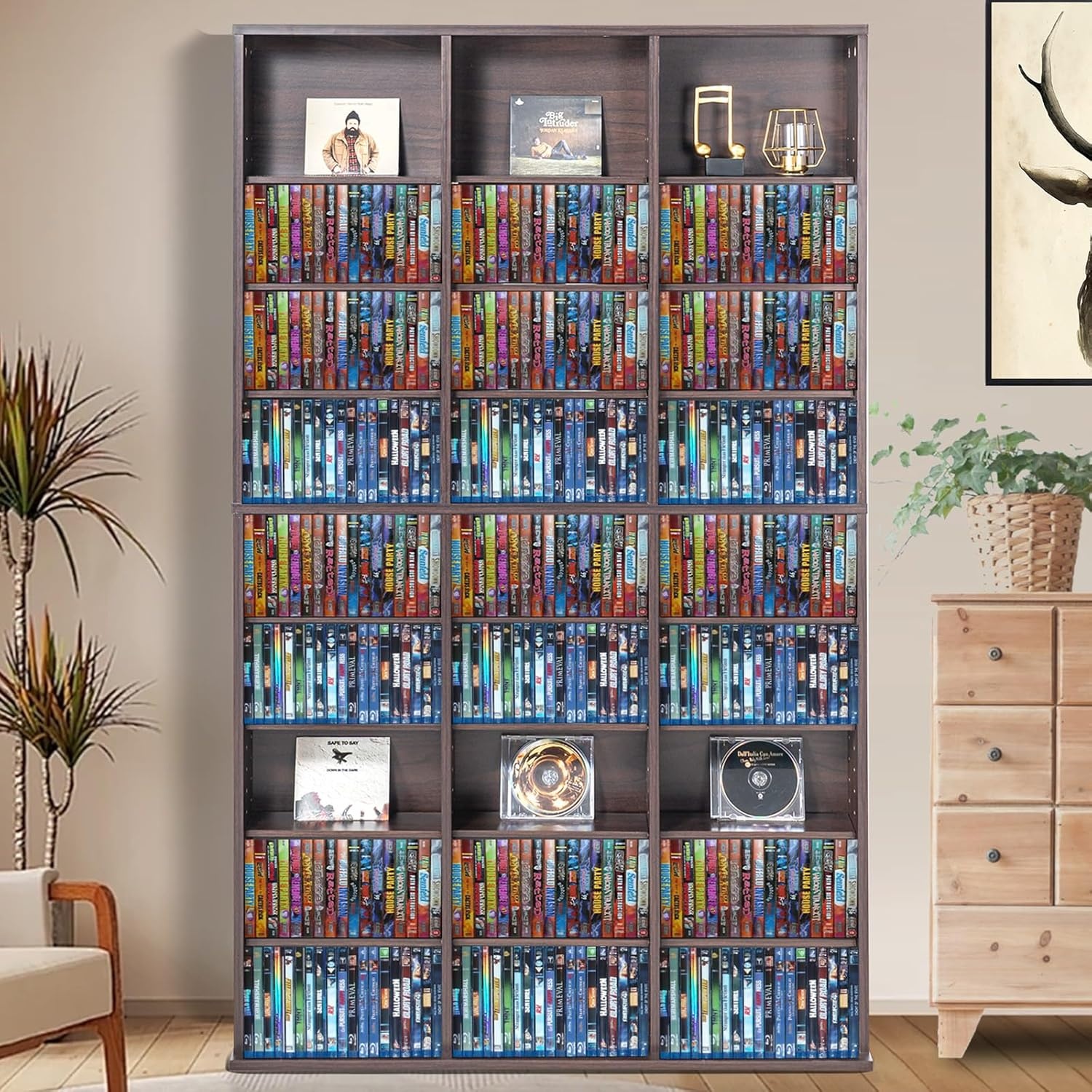 image:imageVEVOR Media Storage Cabinet 8Layer DVD Shelf Adjustable CD Shelves 16 Compartments Protects amp Organizes Music Movie Video Games or Memorabilia Collections EspressoEspresso