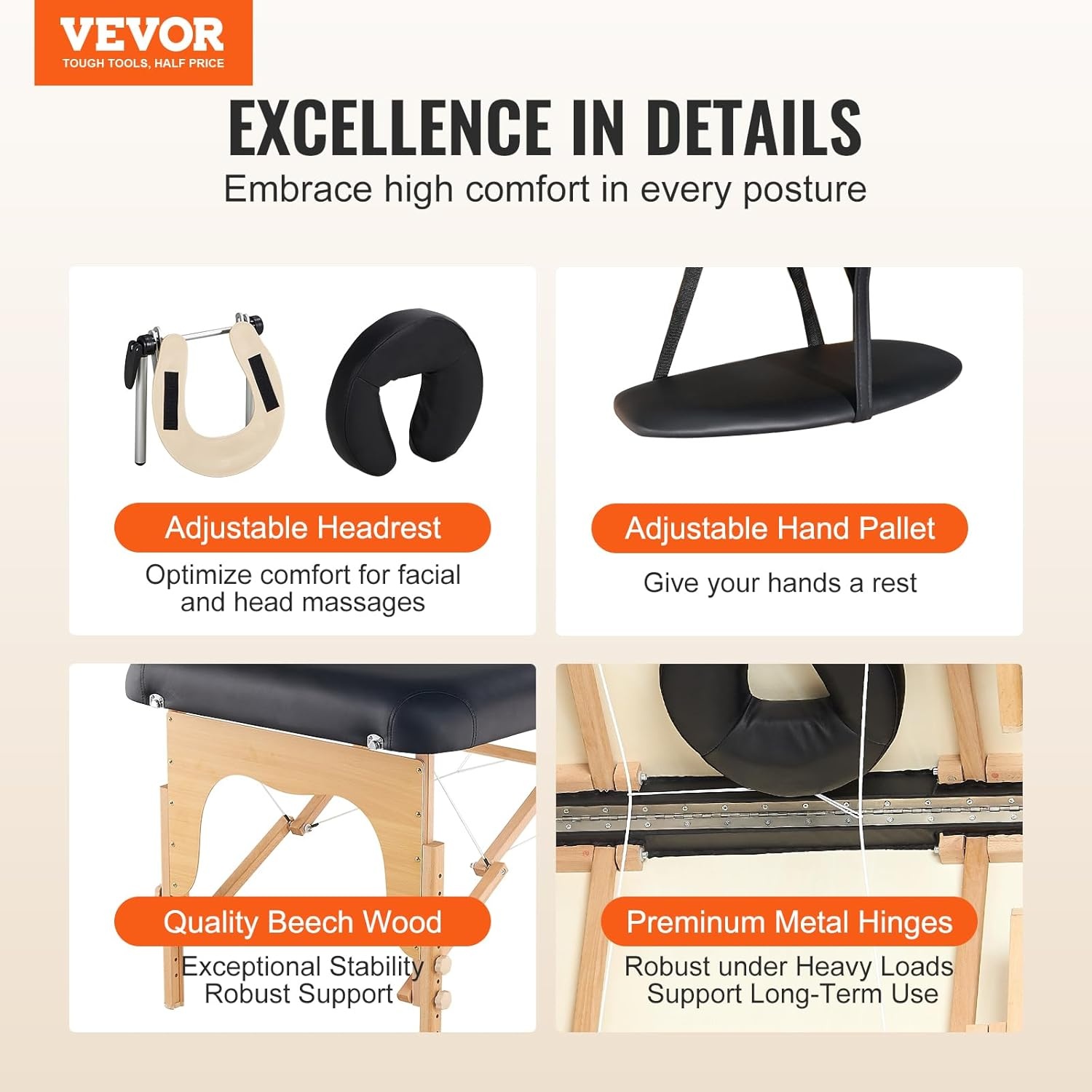 image:imageVEVOR Portable Massage Table 28 W 2 Folding Lightweight Massage Table 8Level Height Adjustable Salon Tattoo Bed Spa Table with Headrest Armrests Hand Pallet amp Carrying Bag 600LBS30inch750lbs