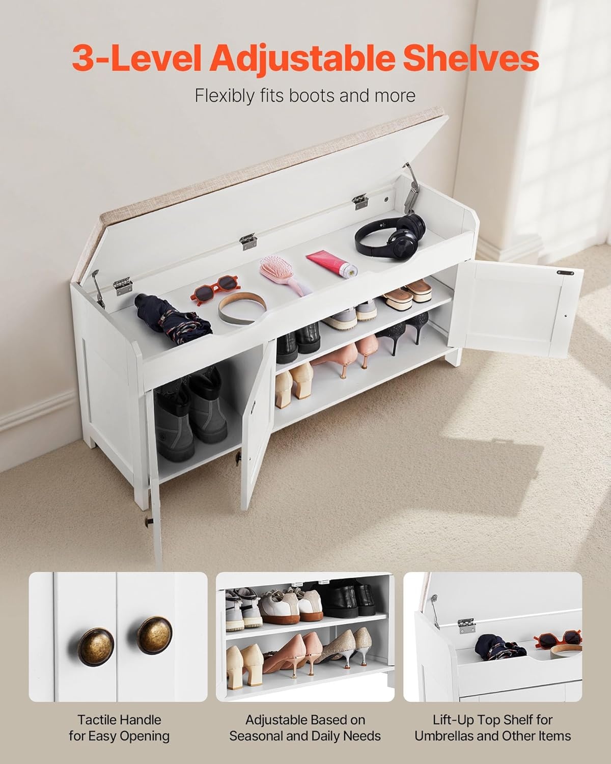 image:imageVEVOR Rattan Shoe Storage Bench Entryway Bench with 2 Flip Drawers Holds up to 300 lbs with 4 Compartments and 2 Rattan Doors 394 x 118 x 209 Inches for Hallway Living Room Bedroom3 Barn Doors