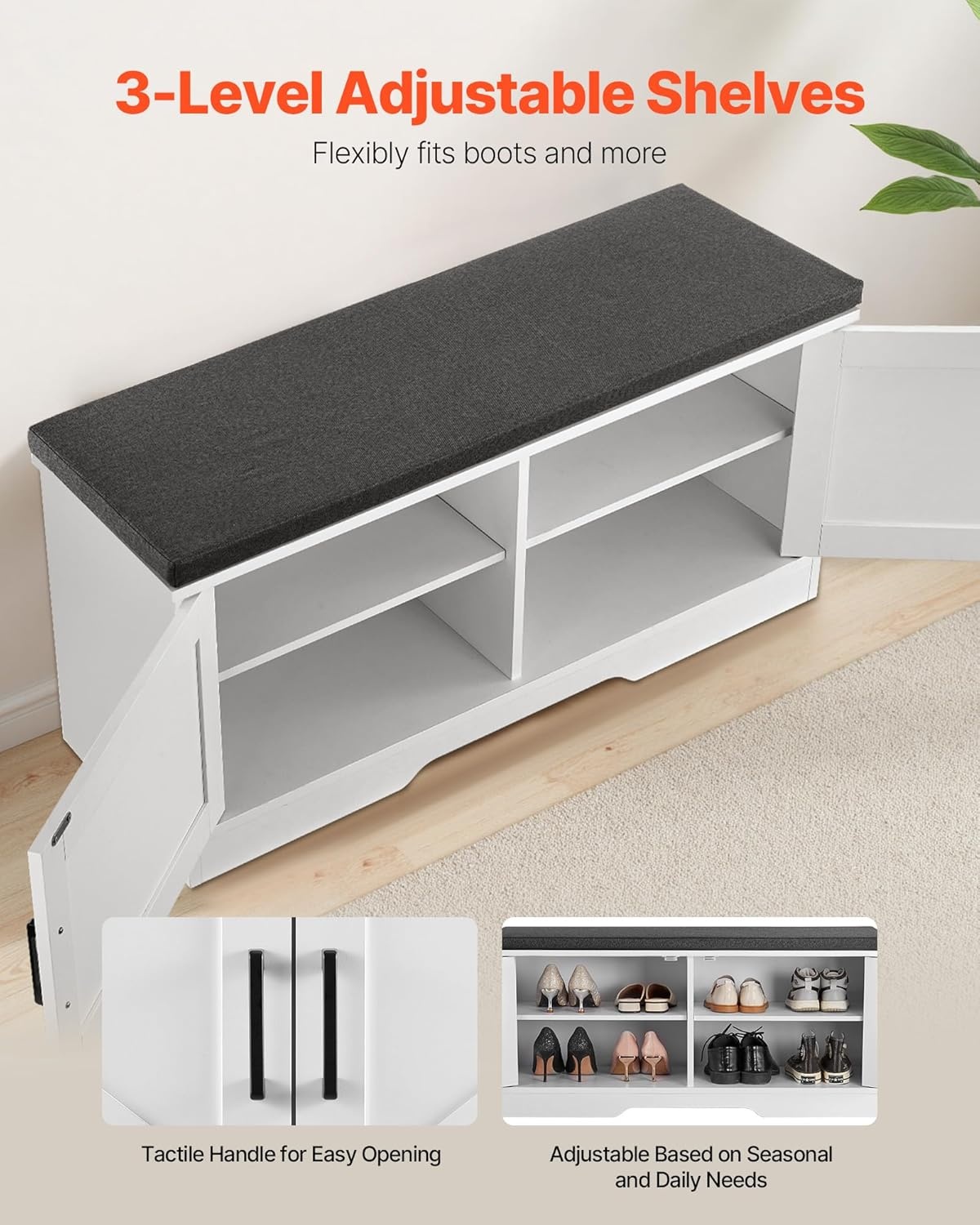 image:imageVEVOR Rattan Shoe Storage Bench Entryway Bench with 2 Flip Drawers Holds up to 300 lbs with 4 Compartments and 2 Rattan Doors 394 x 118 x 209 Inches for Hallway Living Room Bedroom2 Barn Doors