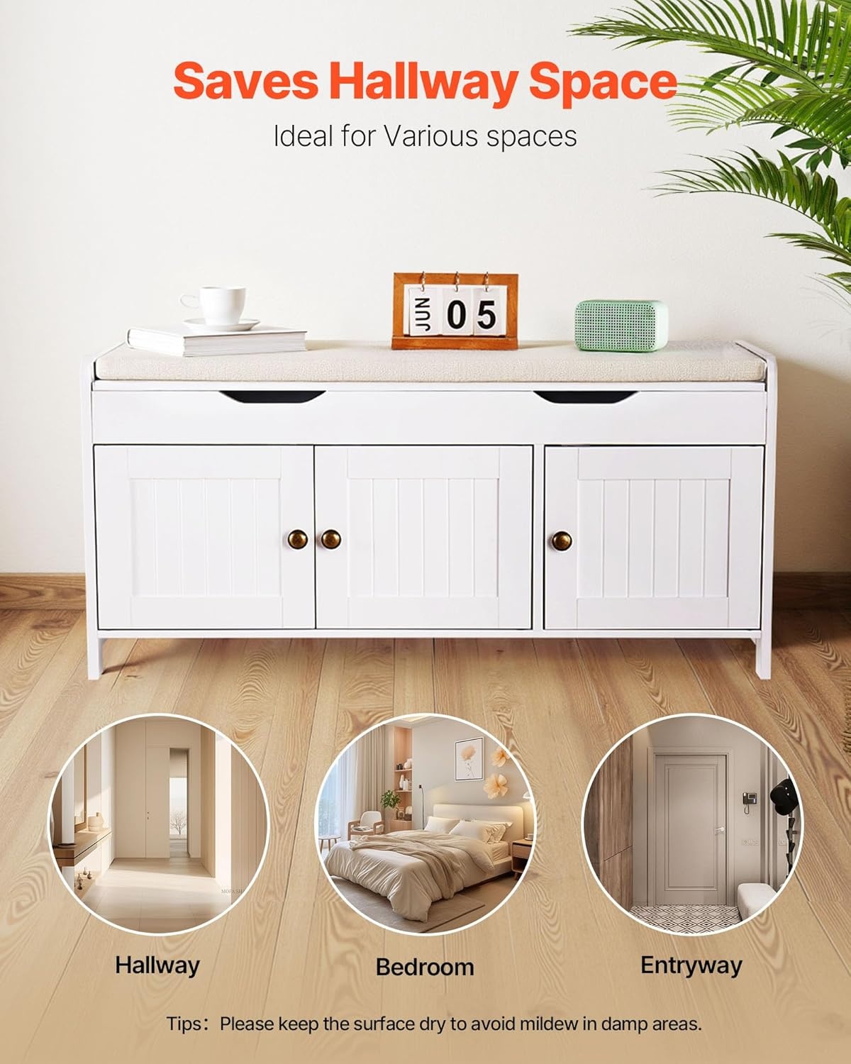 image:imageVEVOR Rattan Shoe Storage Bench Entryway Bench with 2 Flip Drawers Holds up to 300 lbs with 4 Compartments and 2 Rattan Doors 394 x 118 x 209 Inches for Hallway Living Room Bedroom3 Barn Doors
