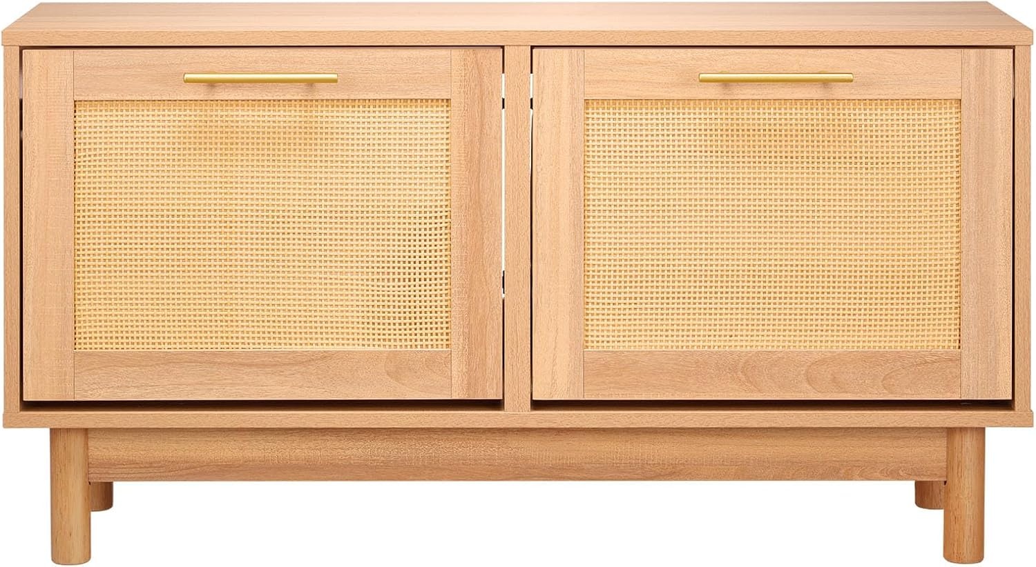 image:imageVEVOR Rattan Shoe Storage Bench Entryway Bench with 2 Flip Drawers Holds up to 300 lbs with 4 Compartments and 2 Rattan Doors 394 x 118 x 209 Inches for Hallway Living Room Bedroom2 Rattan Doors