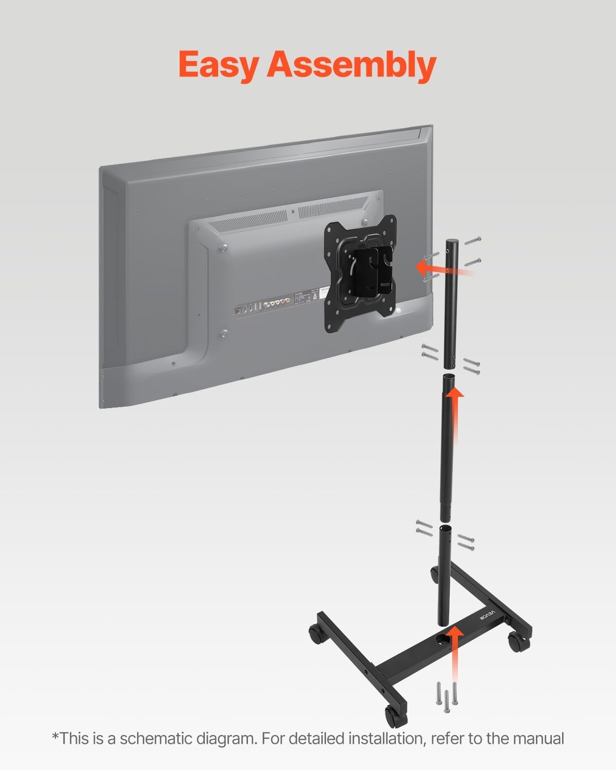 image:imageVEVOR Rolling TV Stand Mobile TV Cart for 3265 Inch Screens Height Adjustable Portable Monitor Stand with Wheels Holds up to 88 lbs for Living Room Bedroom Office Outdoor Max VESA 400x400mm1755