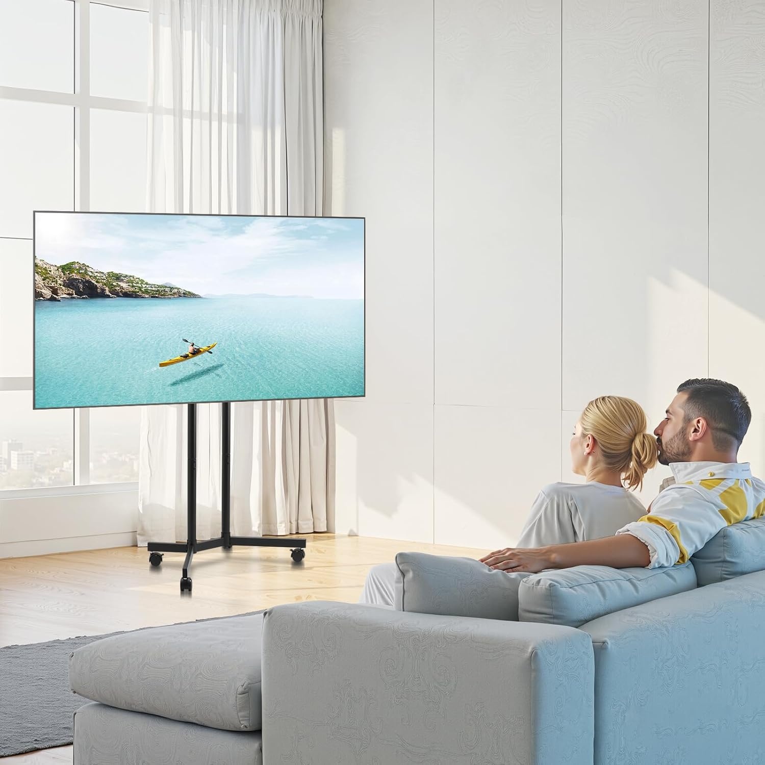 image:imageVEVOR Rolling TV Stand Mobile TV Cart for 3265 Inch Screens Height Adjustable Portable Monitor Stand with Wheels Holds up to 88 lbs for Living Room Bedroom Office Outdoor Max VESA 400x400mm3265