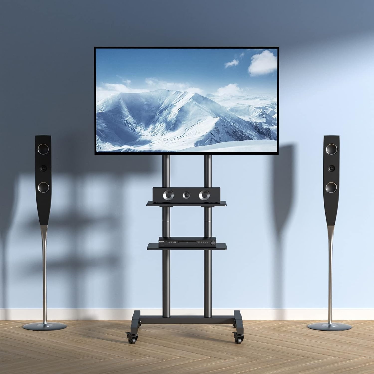 image:imageVEVOR Rolling TV Stand Mobile TV Cart for 3265 Inch Screens Height Adjustable Portable Monitor Stand with Wheels Holds up to 88 lbs for Living Room Bedroom Office Outdoor Max VESA 400x400mm3270