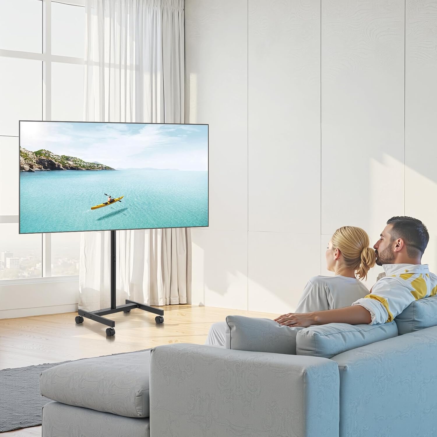 image:imageVEVOR Rolling TV Stand Mobile TV Cart for 3265 Inch Screens Height Adjustable Portable Monitor Stand with Wheels Holds up to 88 lbs for Living Room Bedroom Office Outdoor Max VESA 400x400mm1755