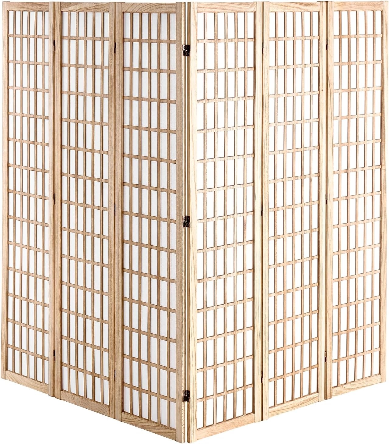 image:imageVEVOR Room Divider 6 Panel Japanese Room Divider Folding Privacy Screen Indoor Portable Partition Dividers and Decoration Screens for Room Separation Home Office Restaurant amp Bedroom BlackNatural