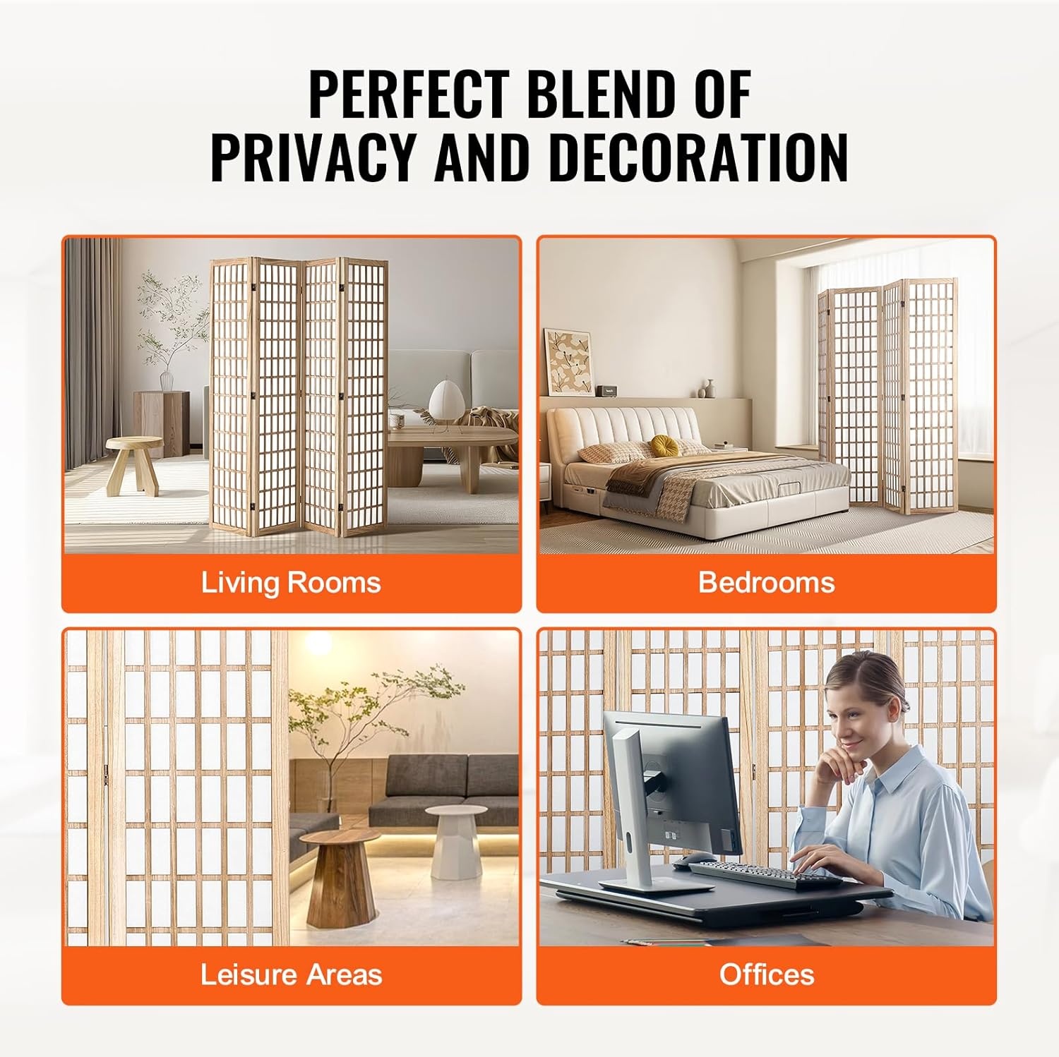 image:imageVEVOR Room Divider 6 Panel Japanese Room Divider Folding Privacy Screen Indoor Portable Partition Dividers and Decoration Screens for Room Separation Home Office Restaurant amp Bedroom BlackNatural