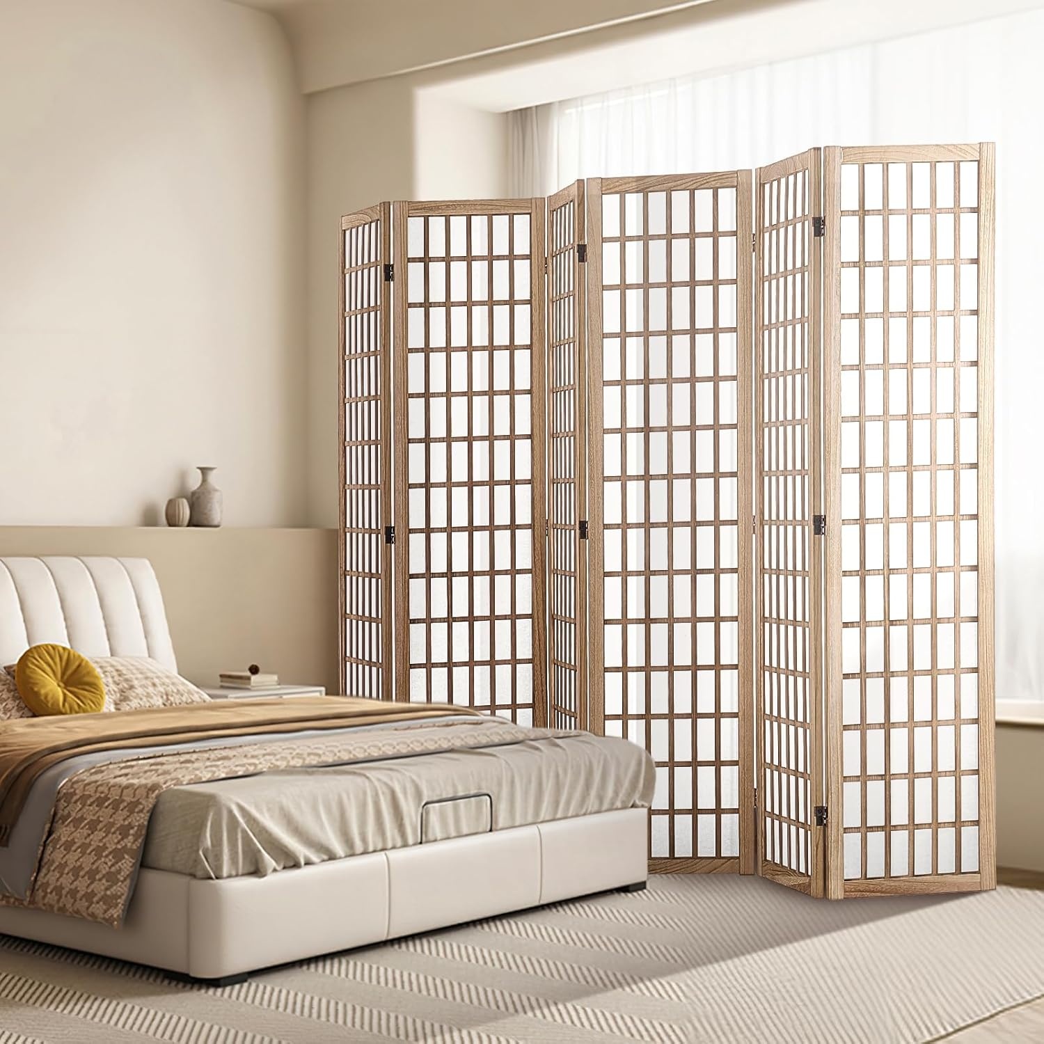 image:imageVEVOR Room Divider 6 Panel Japanese Room Divider Folding Privacy Screen Indoor Portable Partition Dividers and Decoration Screens for Room Separation Home Office Restaurant amp Bedroom BlackNatural