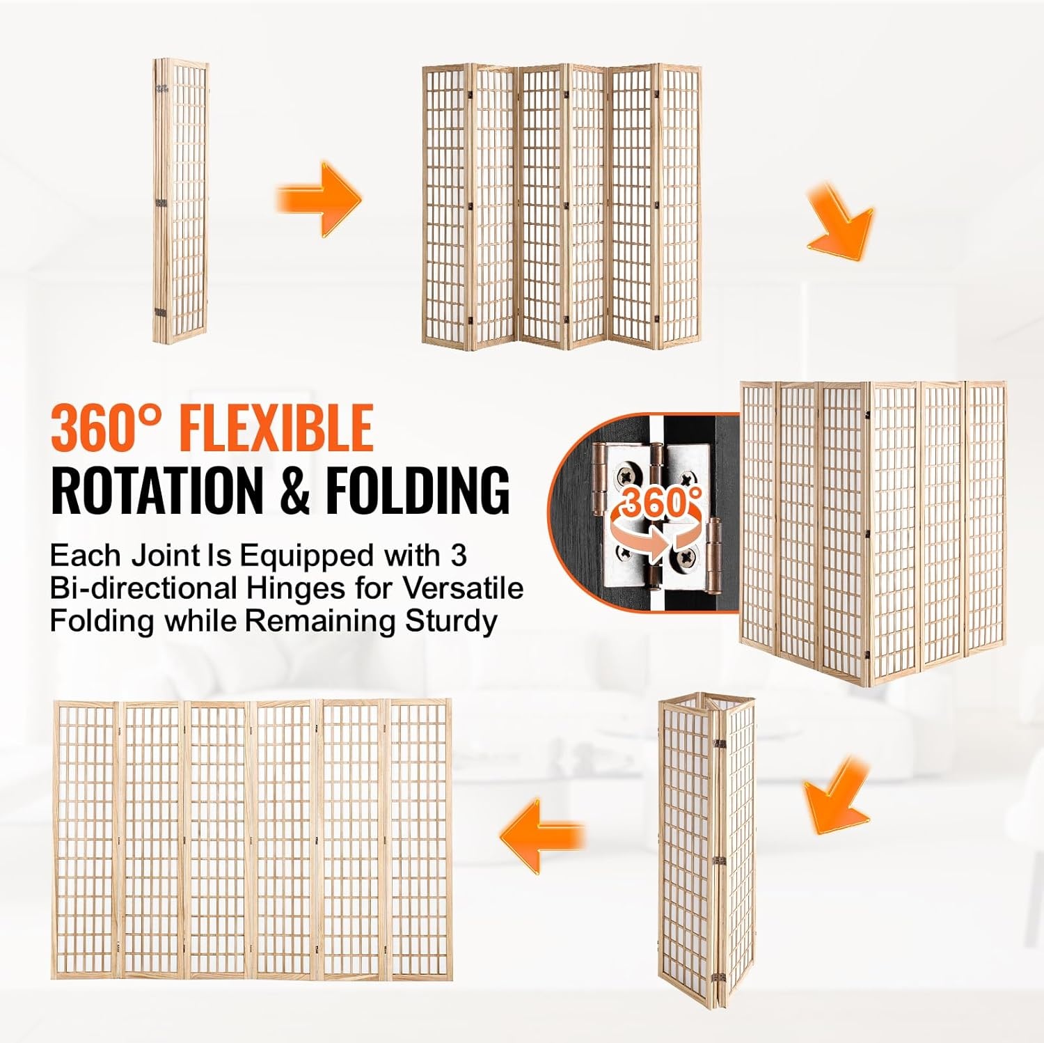 image:imageVEVOR Room Divider 6 Panel Japanese Room Divider Folding Privacy Screen Indoor Portable Partition Dividers and Decoration Screens for Room Separation Home Office Restaurant amp Bedroom BlackNatural