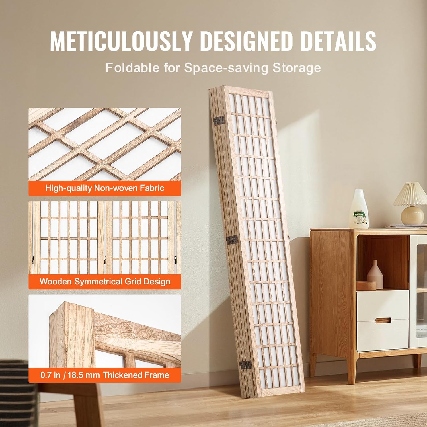 image:imageVEVOR Room Divider 6 Panel Japanese Room Divider Folding Privacy Screen Indoor Portable Partition Dividers and Decoration Screens for Room Separation Home Office Restaurant amp Bedroom BlackNatural