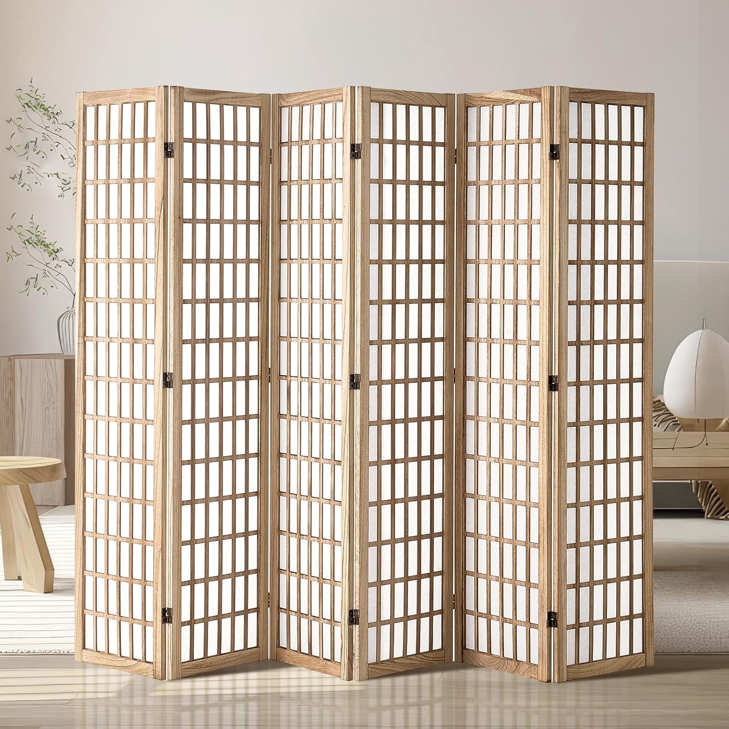 image:imageVEVOR Room Divider 6 Panel Japanese Room Divider Folding Privacy Screen Indoor Portable Partition Dividers and Decoration Screens for Room Separation Home Office Restaurant amp Bedroom BlackNatural