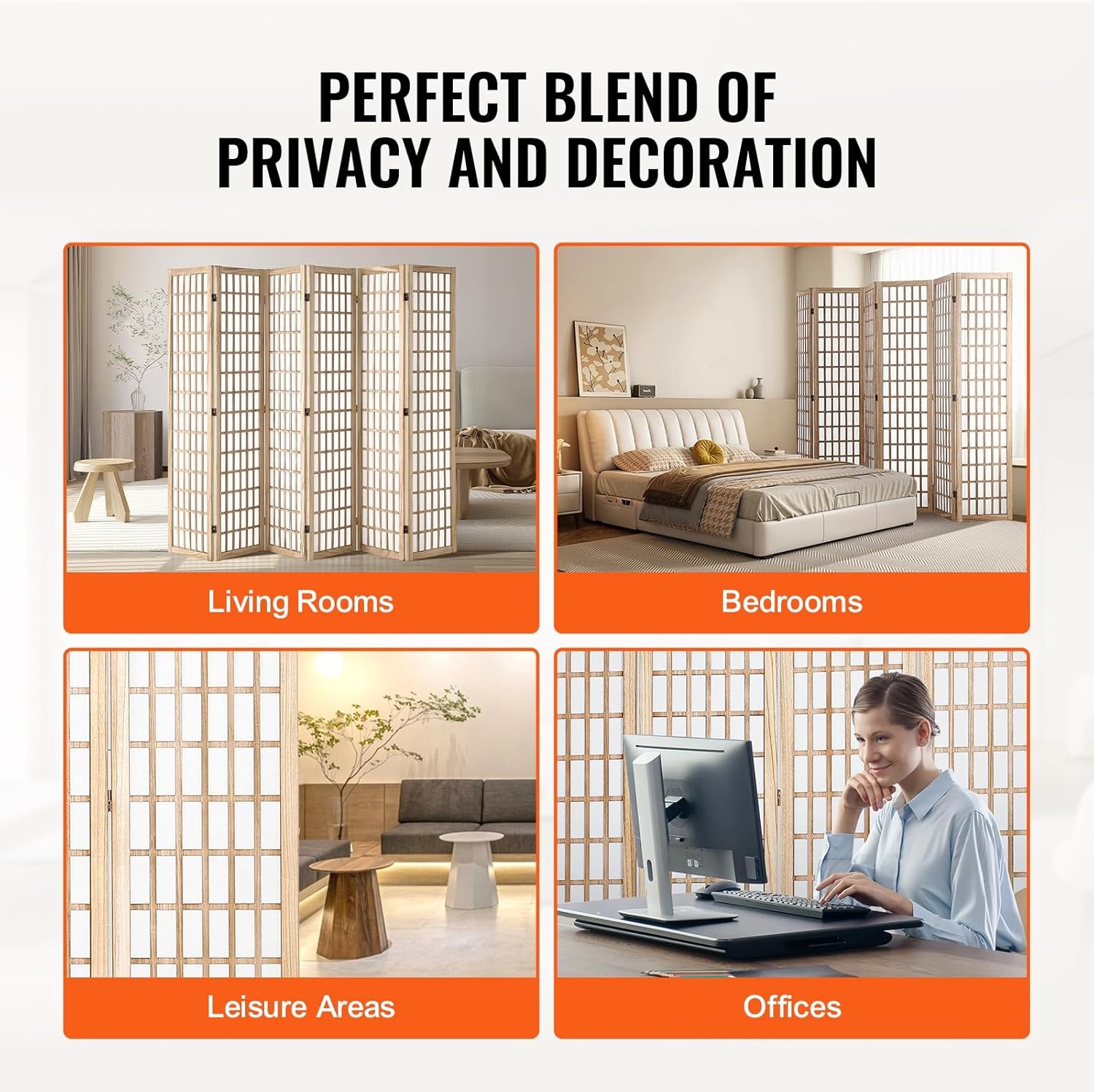 image:imageVEVOR Room Divider 6 Panel Japanese Room Divider Folding Privacy Screen Indoor Portable Partition Dividers and Decoration Screens for Room Separation Home Office Restaurant amp Bedroom BlackNatural