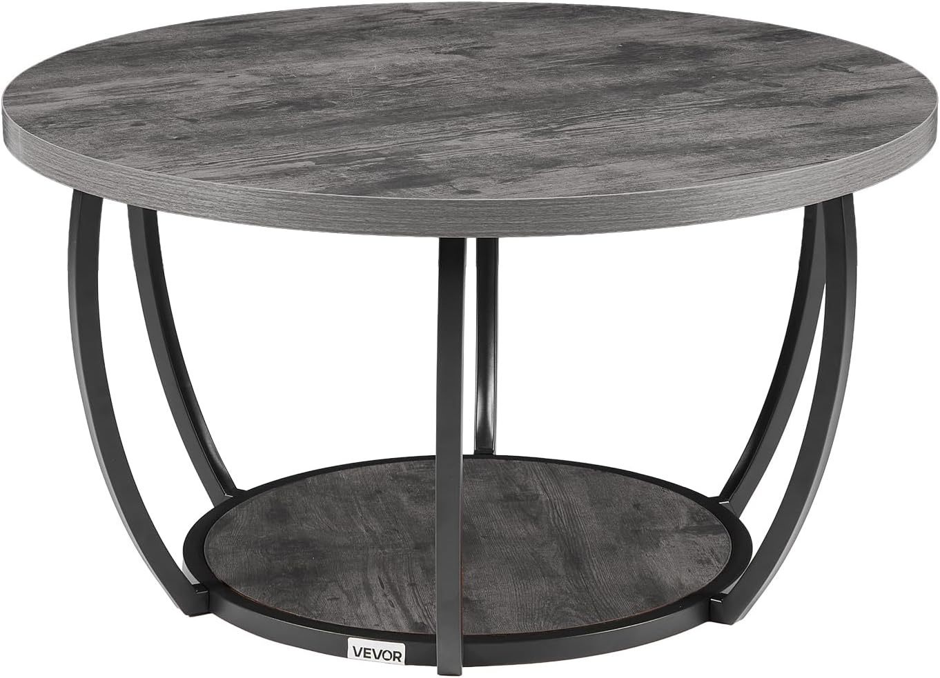image:imageVEVOR Round Coffee Table Modern Coffee Table 2 Tiers Wooden Circle Center Desk with Open Storage Minimalist Sturdy Metal Frame Accent End Desk for Living Room Office Easy Assembly Rustic BrownGrey