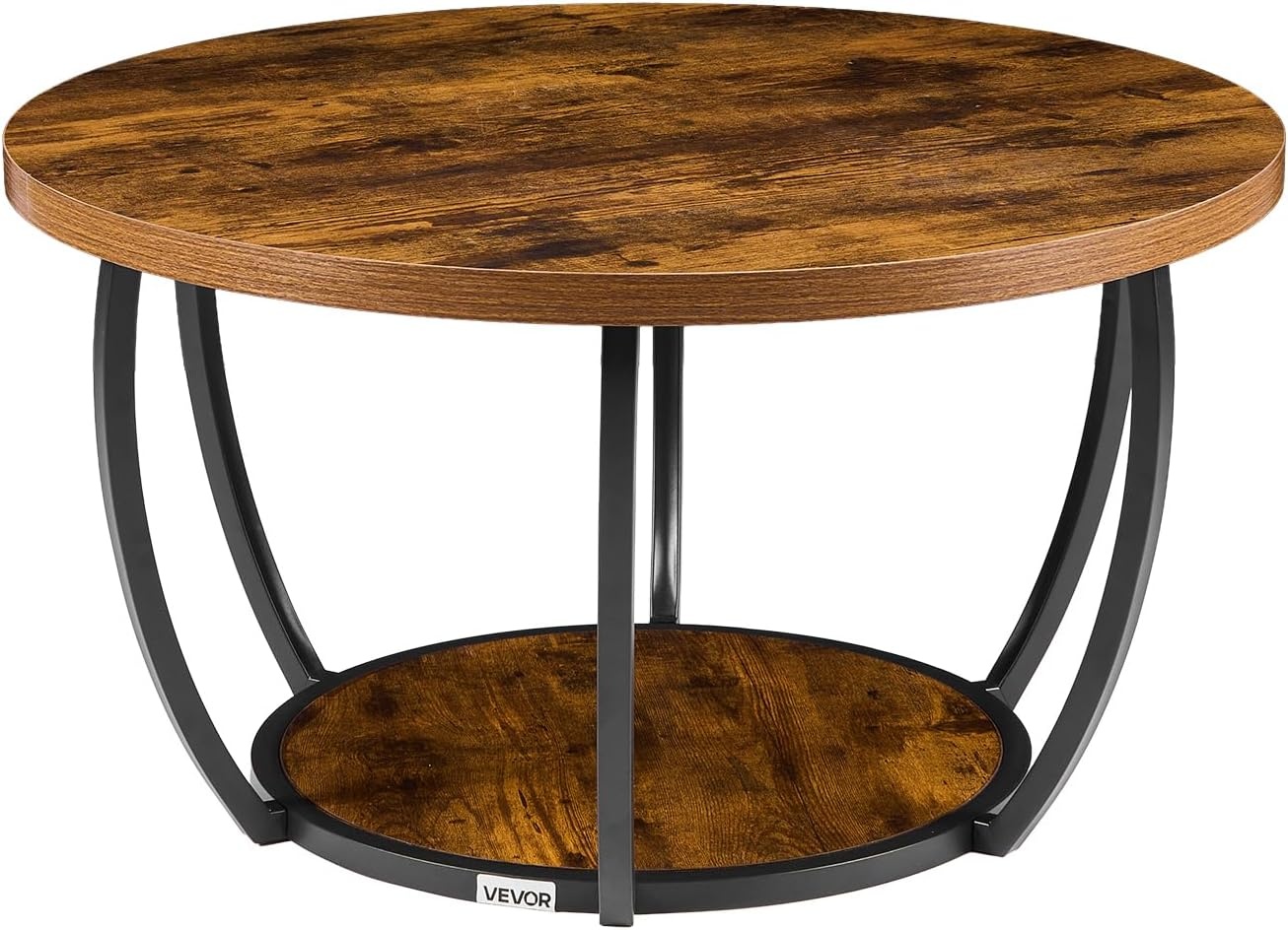image:imageVEVOR Round Coffee Table Modern Coffee Table 2 Tiers Wooden Circle Center Desk with Open Storage Minimalist Sturdy Metal Frame Accent End Desk for Living Room Office Easy Assembly Rustic BrownNatural