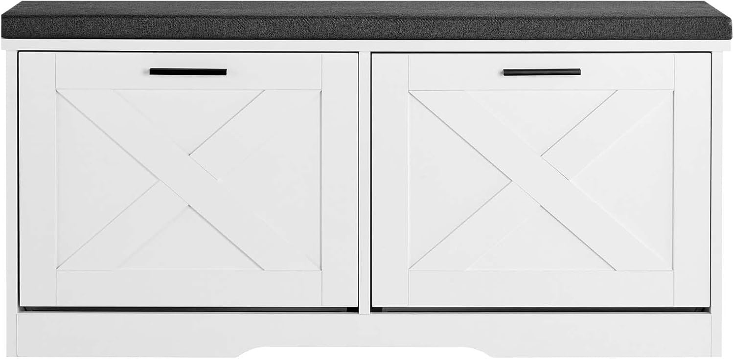 image:imageVEVOR Shoe Storage Bench with 2 Flip Drawers amp Padded Cushion Entryway Bench with Adjustable Shelves Holds up to 440 lbs 394 x 120 x 187 Inches for Entryway Hallway Living Room Bedroom