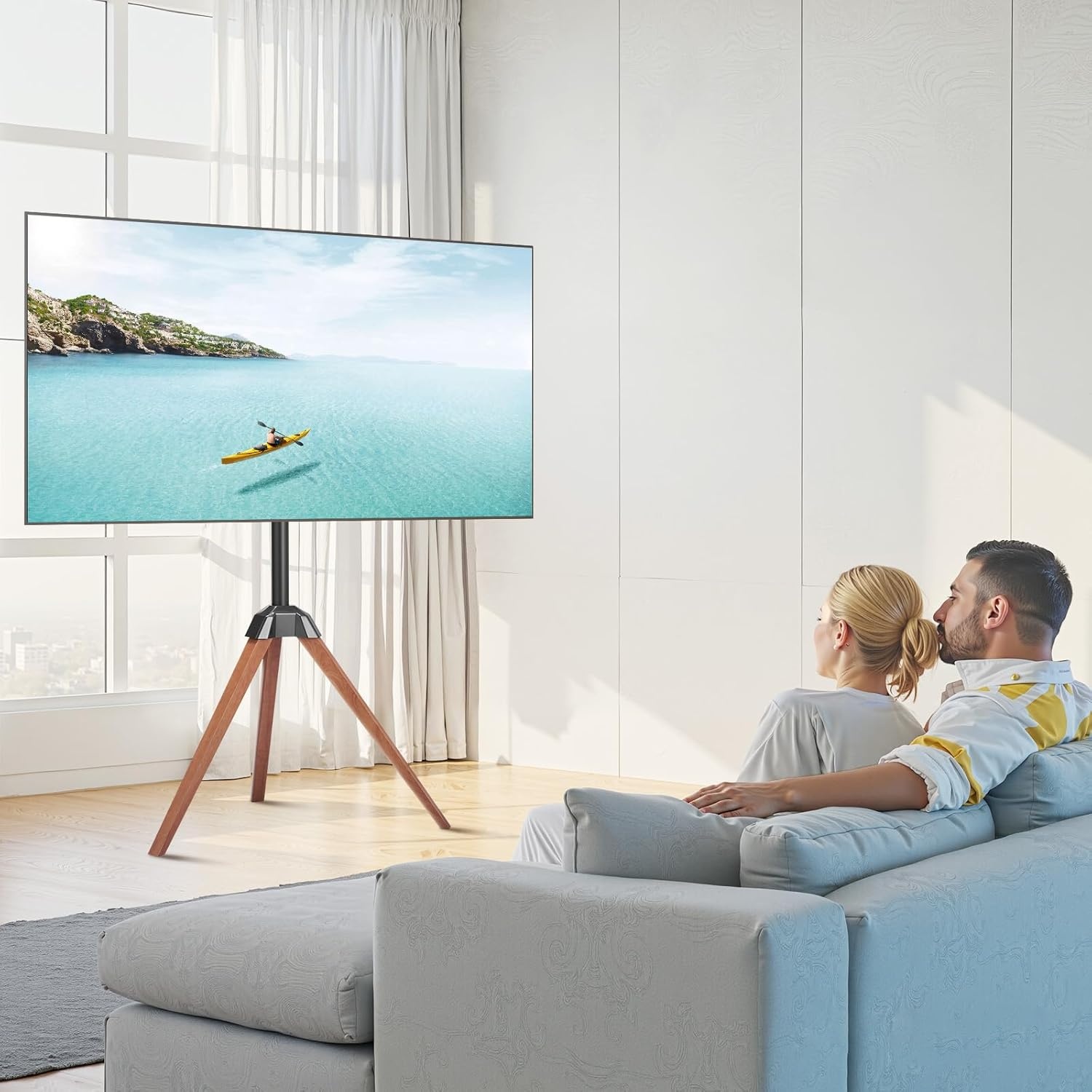 image:imageVEVOR Tripod Easel TV Stand for 4065 inch Flat ScreenCurved TVs Up to 99 lbs 18 LeftRight Rotation Portable TV Stand with Oak Wood Legs for Bedroom Living Room Studio MAX VESA 600 x 400 mmTripod