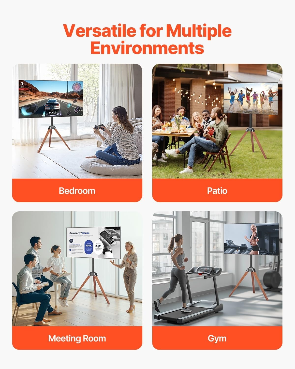 image:imageVEVOR Tripod Easel TV Stand for 4065 inch Flat ScreenCurved TVs Up to 99 lbs 18 LeftRight Rotation Portable TV Stand with Oak Wood Legs for Bedroom Living Room Studio MAX VESA 600 x 400 mmTripod