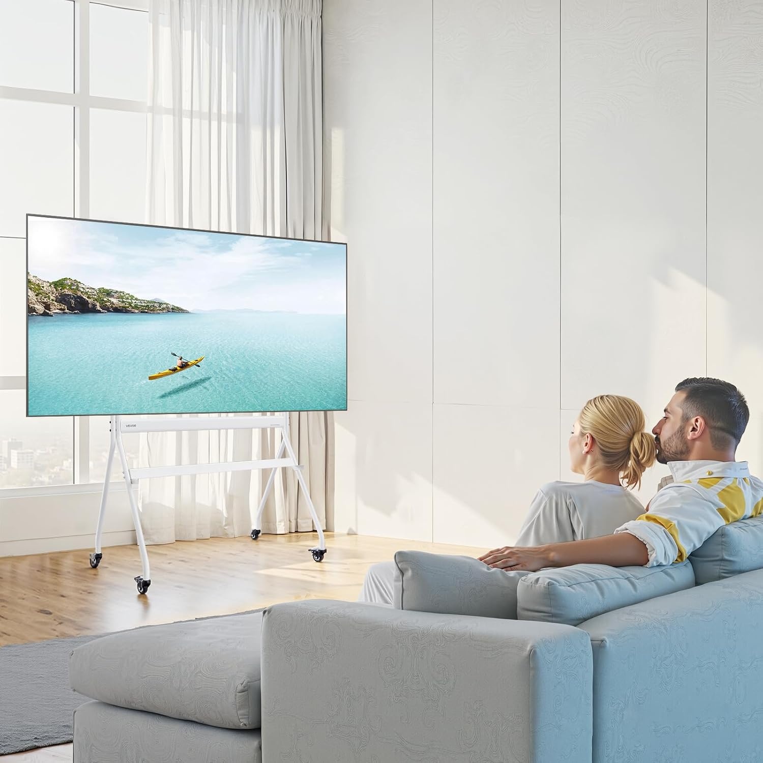 image:imageVEVOR Tripod Easel TV Stand for 4065 inch Flat ScreenCurved TVs Up to 99 lbs 18 LeftRight Rotation Portable TV Stand with Oak Wood Legs for Bedroom Living Room Studio MAX VESA 600 x 400 mmRolling