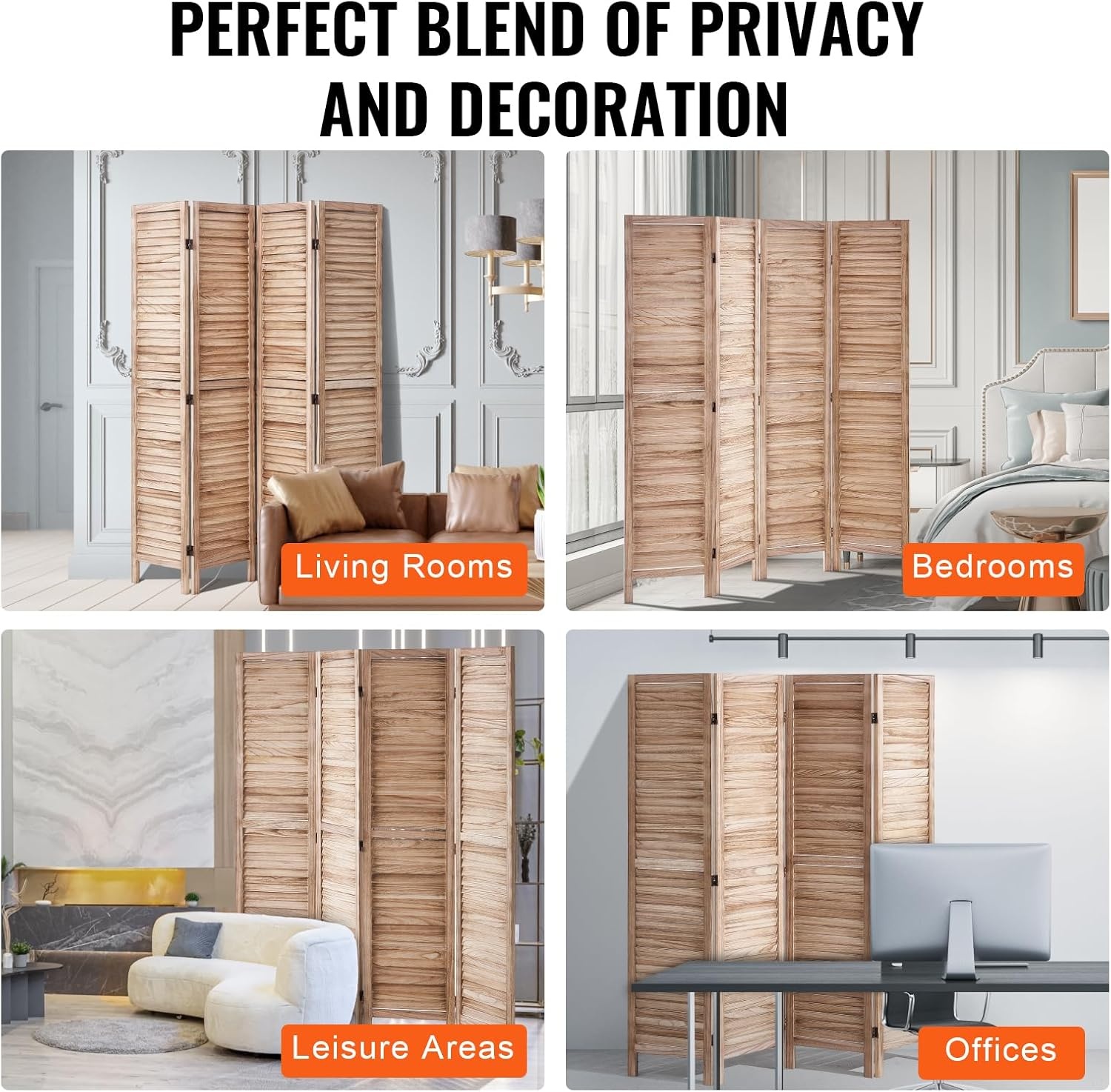 image:imageVEVOR Wood Room Divider 6 Panel Wood Folding Privacy Screen 669 Inches Tall Indoor Louvered Wooden Partition Portable Decoration Screen for Room Separation Home Office Restaurant amp BedroomNatural