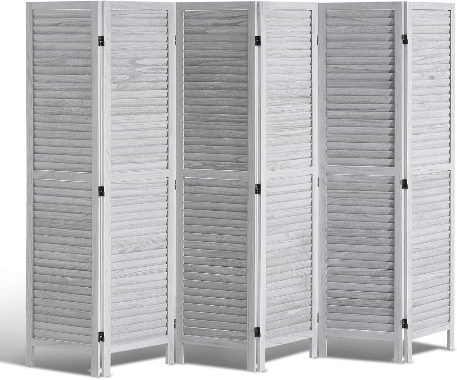 image:imageVEVOR Wood Room Divider 6 Panel Wood Folding Privacy Screen 669 Inches Tall Indoor Louvered Wooden Partition Portable Decoration Screen for Room Separation Home Office Restaurant amp BedroomLight Grey