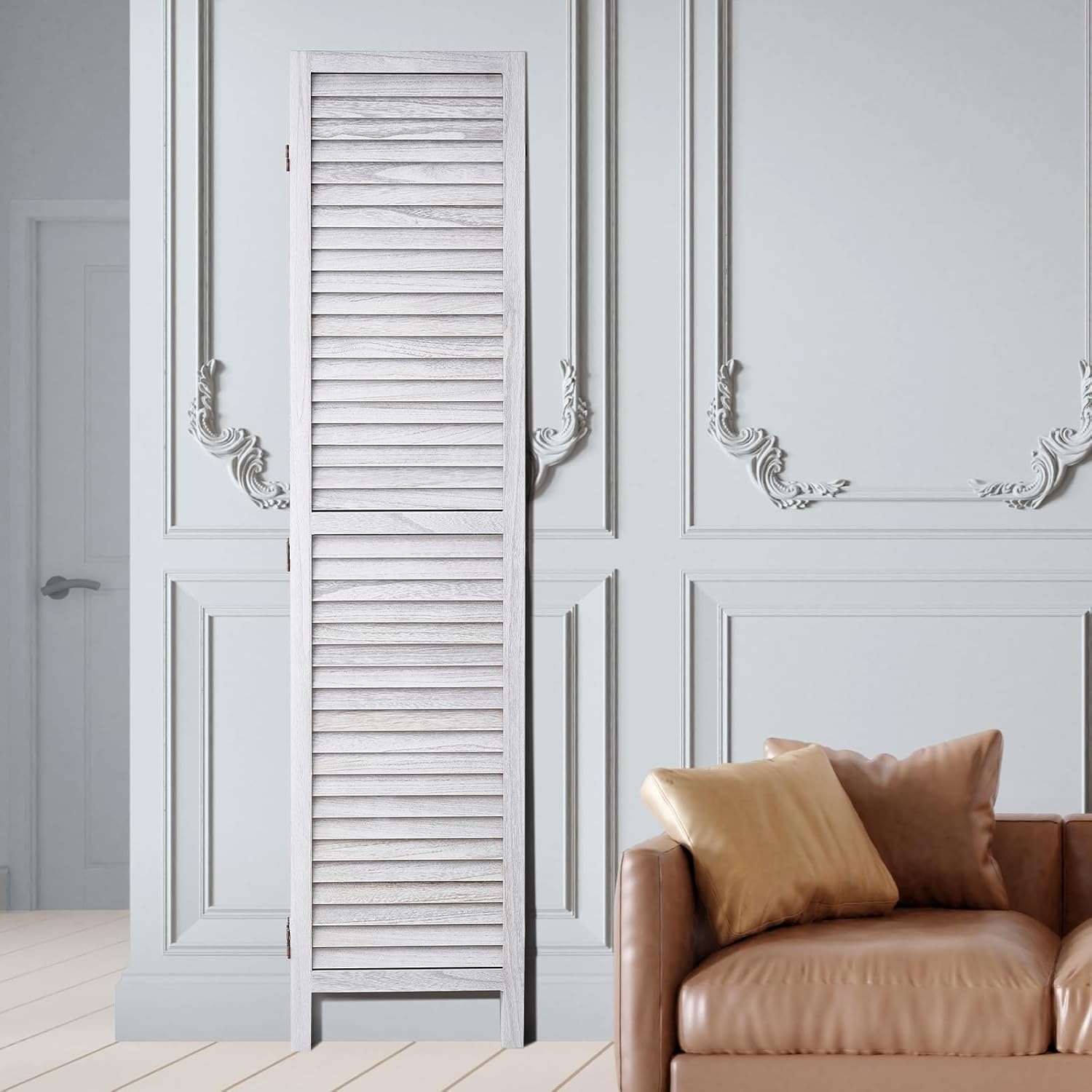 image:imageVEVOR Wood Room Divider 6 Panel Wood Folding Privacy Screen 669 Inches Tall Indoor Louvered Wooden Partition Portable Decoration Screen for Room Separation Home Office Restaurant amp BedroomLight Grey