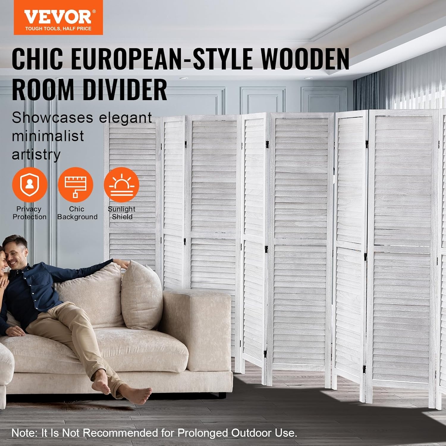 image:imageVEVOR Wood Room Divider 6 Panel Wood Folding Privacy Screen 669 Inches Tall Indoor Louvered Wooden Partition Portable Decoration Screen for Room Separation Home Office Restaurant amp BedroomLight Grey