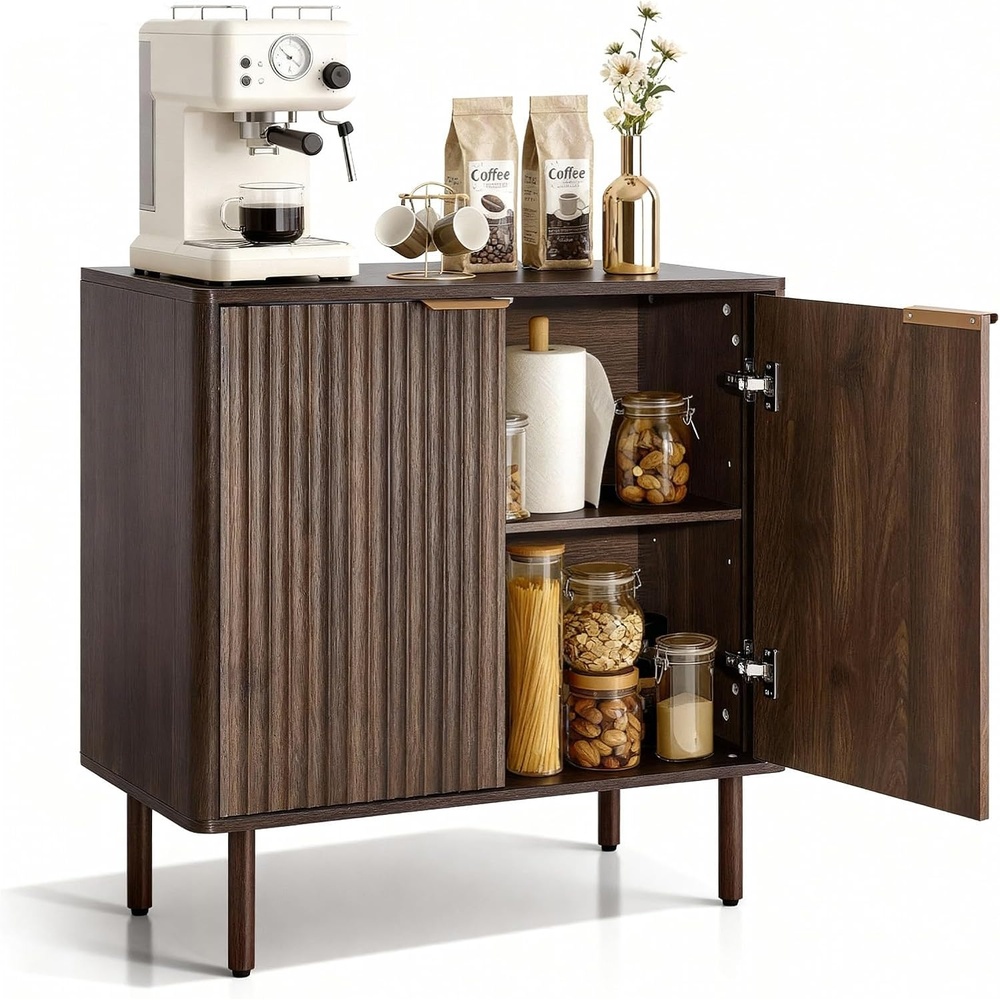 image:imageVEVOR Buffet Cabinet Sideboard Cabinet with 2Tier Storage Coffee Bar Cabinet with Adjustable Shelves Fluted Sideboard Buffet for Hallway Entryway Living Room or Kitchen Oak2pcsWalnut