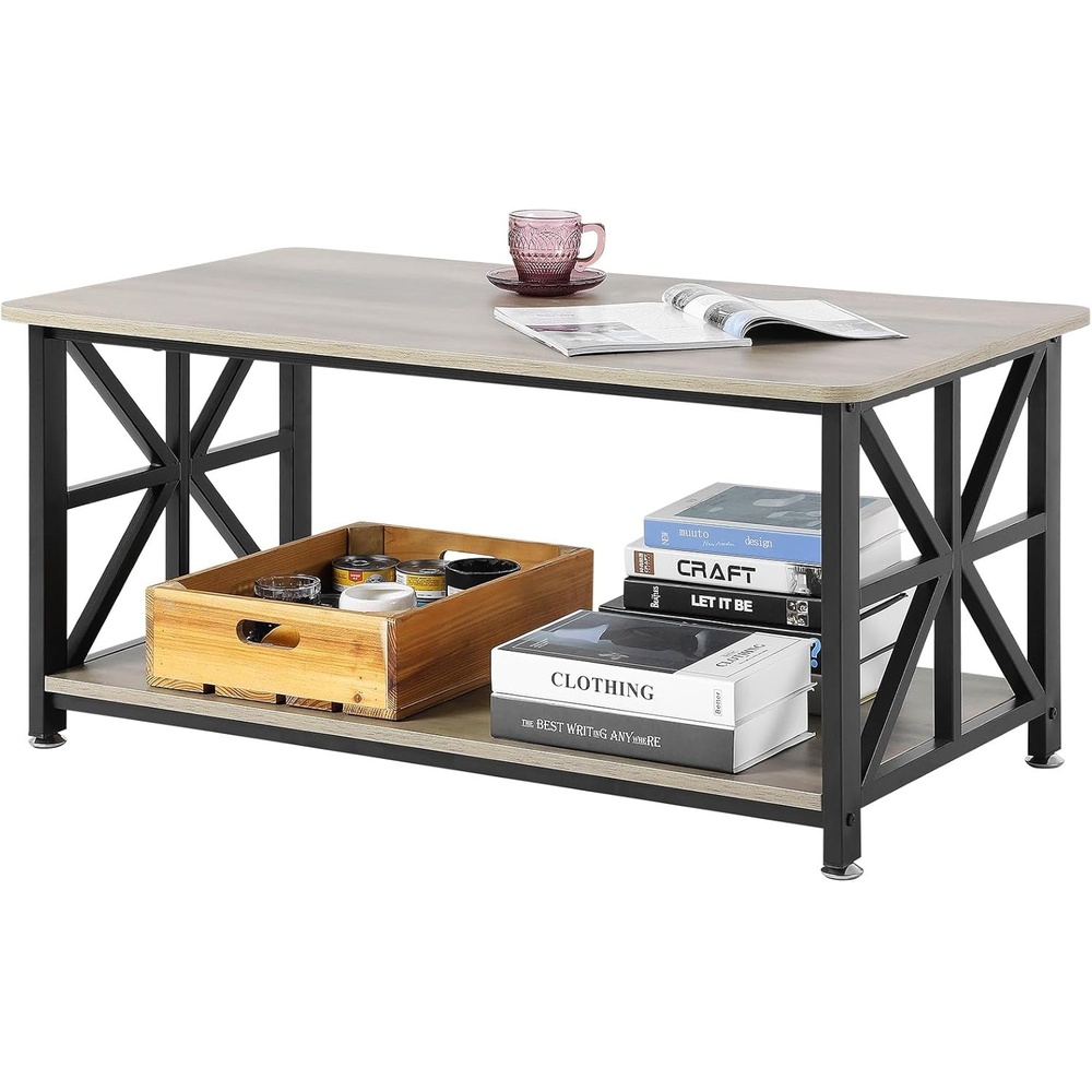 image:imageVEVOR Coffee Table Modern Faux Marble Coffee Table 2Tier Rectangle Center Desk with Geometric Legs Minimalist Sturdy Metal Frame Accent End Desk for Living Room Office Easy Assembly White40 Inch