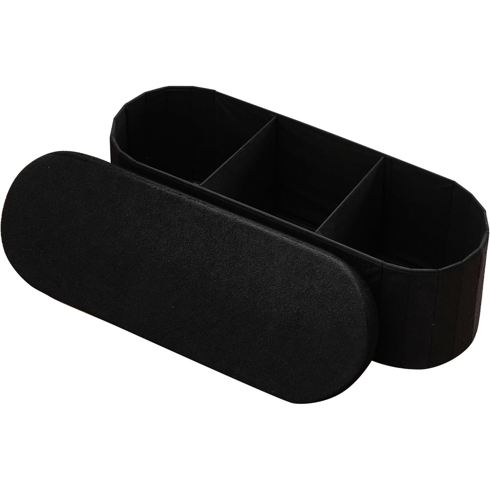 image:imageVEVOR Foldable Storage Ottoman Bench End of Bed Bench with Side Bags Folding Upholstered Storage Chest Supports 660 lbs Linen Bed Ottoman with Large Space for Living Room Bedroom Entryway BeigeBlack