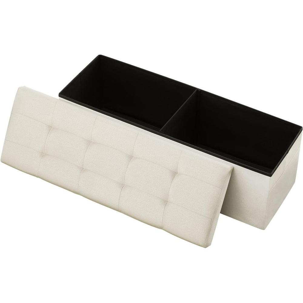 image:imageVEVOR Foldable Storage Ottoman Bench End of Bed Bench with Side Bags Folding Upholstered Storage Chest Supports 660 lbs Linen Bed Ottoman with Large Space for Living Room Bedroom Entryway BeigeBeige