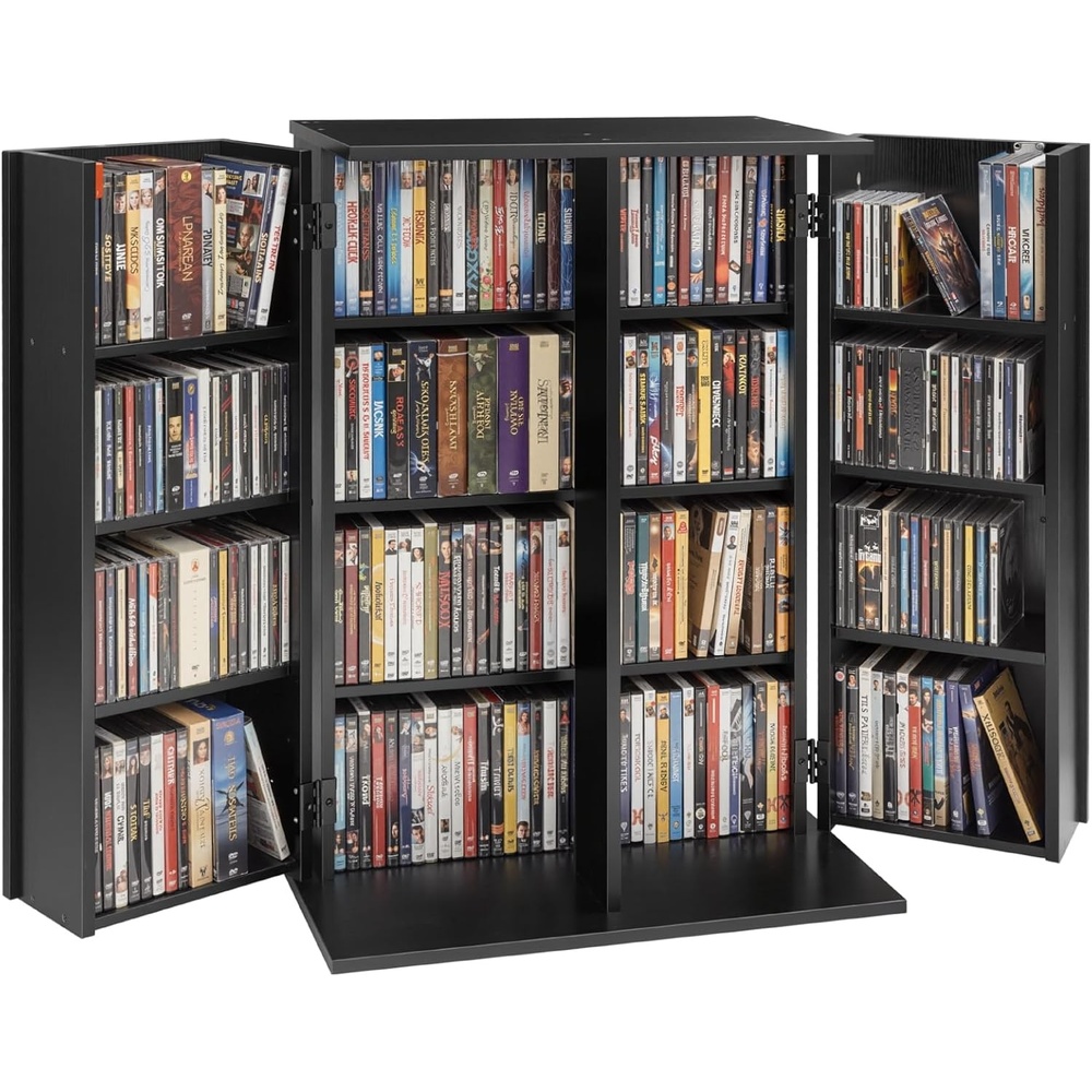 image:imageVEVOR Media Storage Cabinet 4Tier DVD Shelf Organizer 2402 x 1449 x 3331 in Multimedia Storage Organizer for CDs DVDs Books Games CD Shelf for Living Room Home Office Recording Room BlackBlack