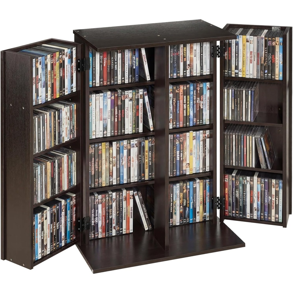 image:imageVEVOR Media Storage Cabinet 4Tier DVD Shelf Organizer 2402 x 1449 x 3331 in Multimedia Storage Organizer for CDs DVDs Books Games CD Shelf for Living Room Home Office Recording Room BlackBrown