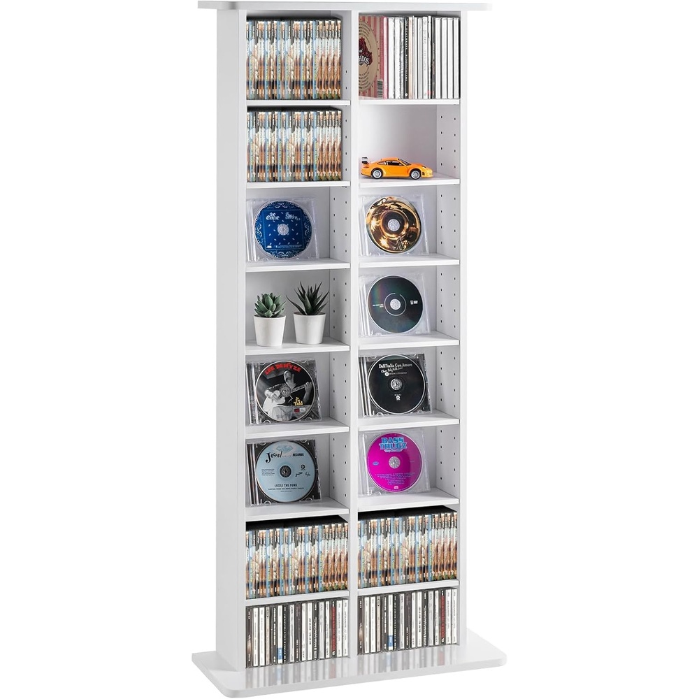 image:imageVEVOR Media Storage Cabinet 8Layer DVD Shelf Adjustable CD Shelves 16 Compartments Protects amp Organizes Music Movie Video Games or Memorabilia Collections EspressoWhite