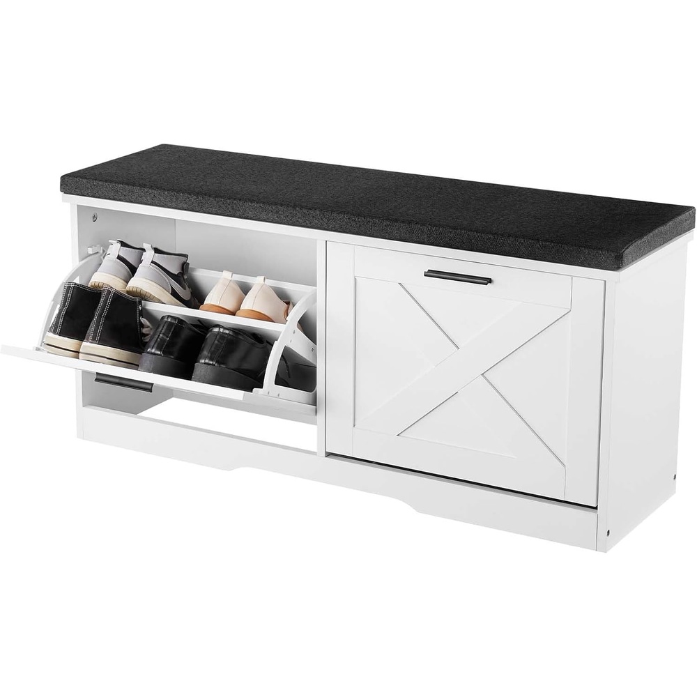 image:imageVEVOR Shoe Storage Bench with 2 Flip Drawers amp Padded Cushion Entryway Bench with Adjustable Shelves Holds up to 440 lbs 394 x 120 x 187 Inches for Entryway Hallway Living Room Bedroom