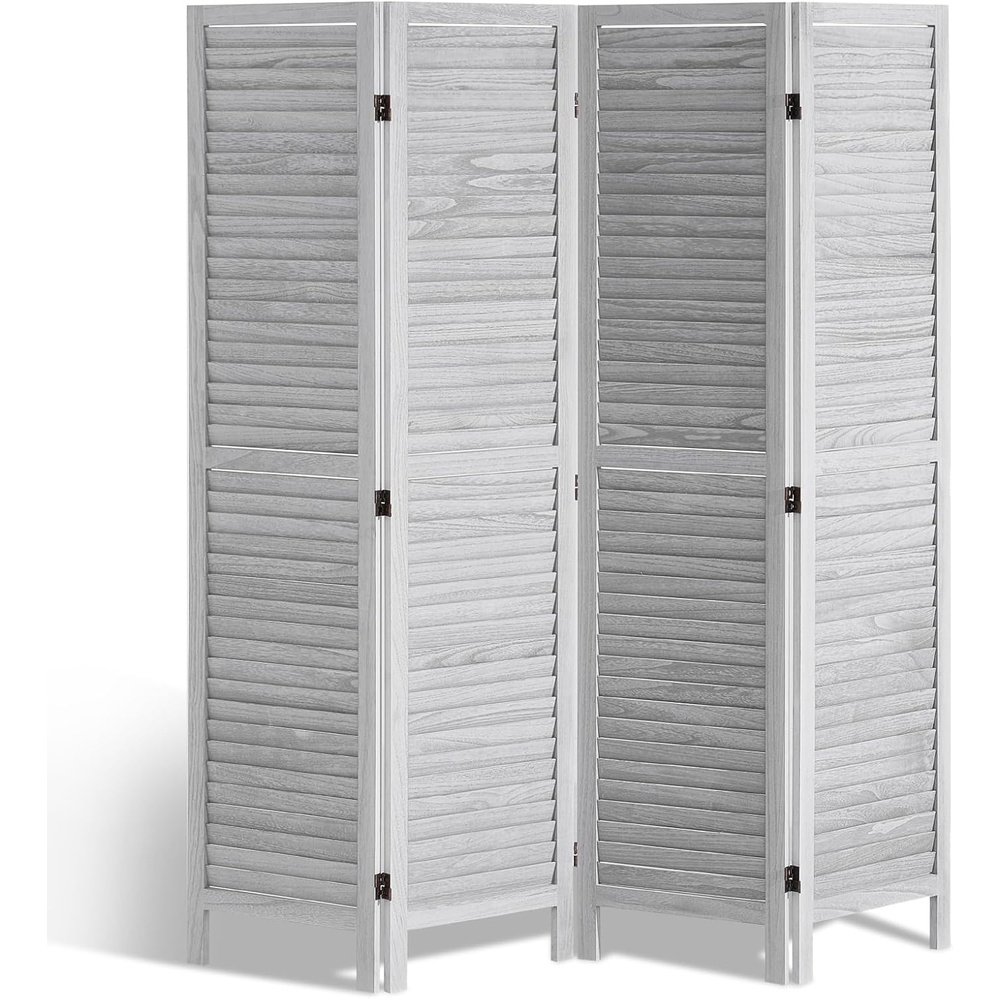 image:imageVEVOR Wood Room Divider 6 Panel Wood Folding Privacy Screen 669 Inches Tall Indoor Louvered Wooden Partition Portable Decoration Screen for Room Separation Home Office Restaurant amp BedroomLight Grey