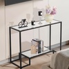 VEVOR 2-Tier Glass Console Table, Modern Rectangle Sofa Side Table with Tempered Glass Top and Iron Legs, Golden Consloe Desk with Anti-Tip Device for Living Room, Hallway, Entryway, Foyer, Golden(Black)