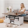 VEVOR 47.2” Farmhouse Lift Top Coffee Table with Sliding Barn Door, Rustic Center Table with Hidden Storage Compartment, Rectangle Lifting Large Tabletop for Living Room, Office, Easy Assembly, White(White)