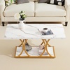 VEVOR Coffee Table, Modern Faux Marble Coffee Table, 2-Tier Rectangle Center Desk with Geometric Legs, Minimalist Sturdy Metal Frame Accent End Desk for Living Room, Office, Easy Assembly, White(39.3 Inch)