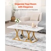VEVOR Coffee Table, Modern Faux Marble Coffee Table, 2-Tier Rectangle Center Desk with Geometric Legs, Minimalist Sturdy Metal Frame Accent End Desk for Living Room, Office, Easy Assembly, White(47.2 Inch)
