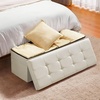 VEVOR Foldable Storage Ottoman Bench, End of Bed Bench with Side Bags, Folding Upholstered Storage Chest Supports 660 lbs, Linen Bed Ottoman with Large Space for Living Room, Bedroom, Entryway, Beige(Beige)